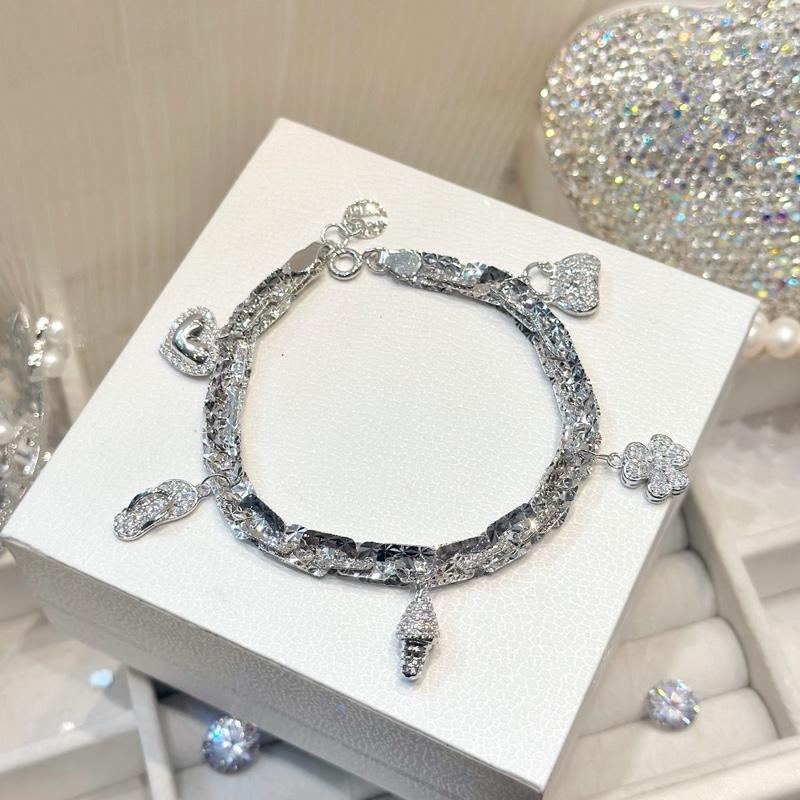 Hoàng Phát Phụ Kiện Lắc Tay Bạc Ý S925 Xoắn Vuông 7li Charm Tòn Ten Cây Kem Chiếc Dép Túi Xách Hoa Trái Tim,.. Xi Kim LT130