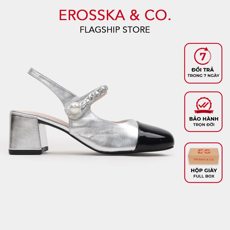  EROSSKA - Giày cao gót nữ khóa ngọc phối xích mũi vuông thời trang cao 6cm có hộp giày fullbox - EL041 