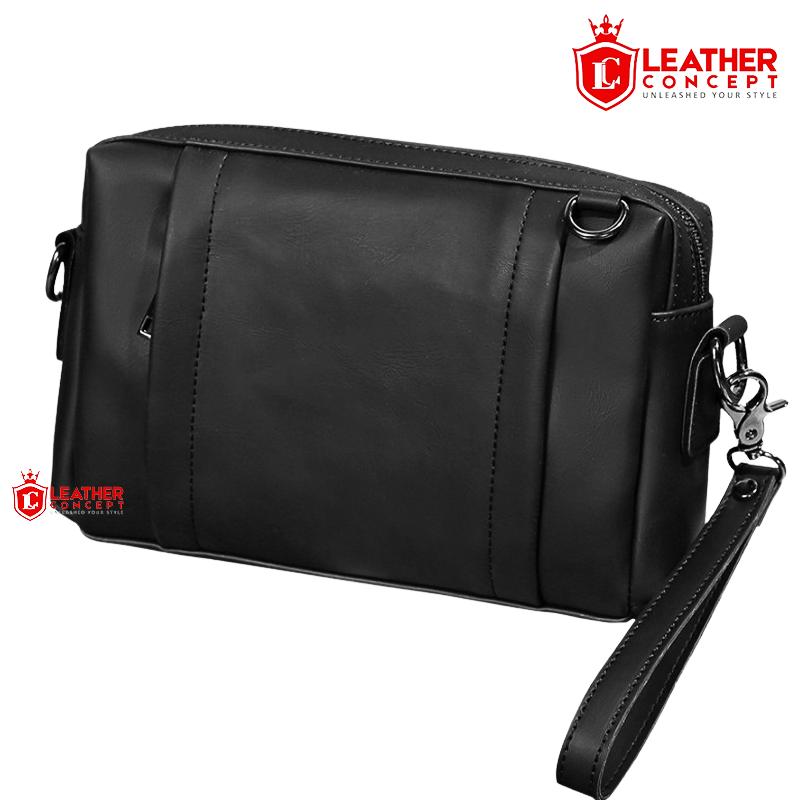 Tas Selempang Pria Kulit Tas Tangan Clutch Bag Pria PRAHA BLACK hitam cowok 1