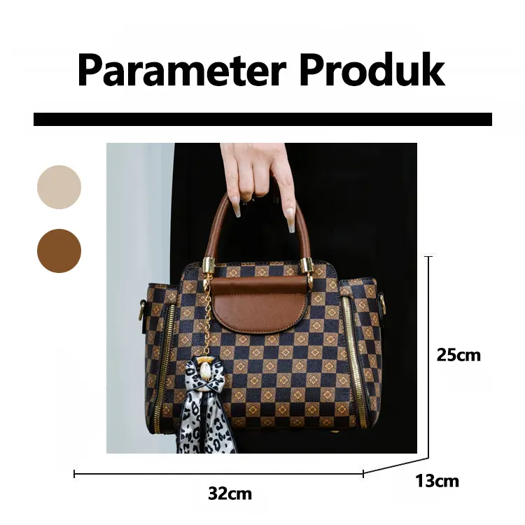 COD | XYM 【Koleksi Tas Kotak-Kotak 2025】Coklat & Khaki, 4 Model Tas (Selempang, Handheld, & Selempang Panjang)! Kapasitas Besar untuk Wanita Karir & Elegan Cewek keiko shoulder bag 8