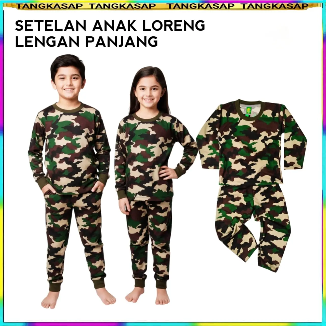 Setelan Anak Loreng Lengan Panjang – Baju Tidur / Baju Santai Anak Motif Army Camo - TANGKASAP
