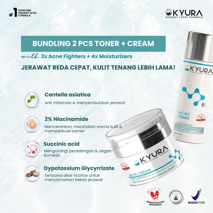 Gambar KYURA Bundling Acne Calming 2 Pcs Set Acne Toner 80 ml & Acne Cream 15 gr Treatment Wajah Berjerawat & Mengurangi Kemerahan with Panthenol Niacinamide BPOM dari Kyurabeautyofficial Kab. Cilacap Tokopedia