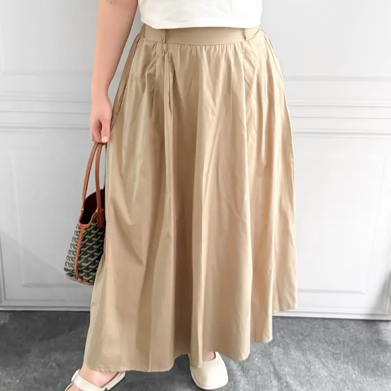 Rok Maxi Highwaist A-Line Wanita Katun Panjang Dengan Belt Sabuk - Casual, Cewek, Midi, Serut, Mini, Dewasa, bawahan 3