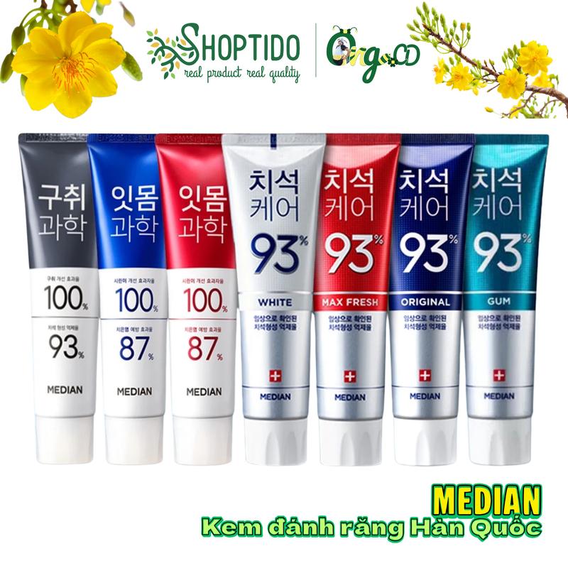  Shoptido Kem đánh răng Median Dental IQ 93% 120g Hàn Quốc trắng răng tinh thể hạt li ti bảo vệ sức khỏe răng miệng 
