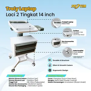 Troli Laptop Laci 2 Tingkat 14 Inch – Hospital & Office Trolley by Trotem