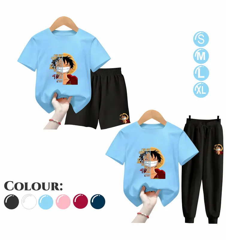 Baju Setelan Anak Laki Laki - Pakaian Kaos dan Celana Fashion Anak Cowok Usia 5-15 Tahun - Motif LUFFY QUOTE Putih 4