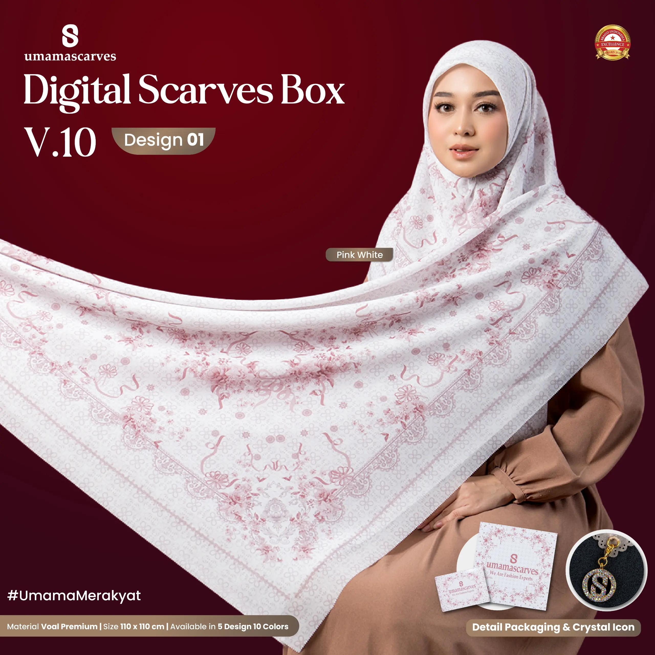 BOX UMAMA SCARVES MOTIF Jilbab Voal Motif Digital LC Premium 110x110cm