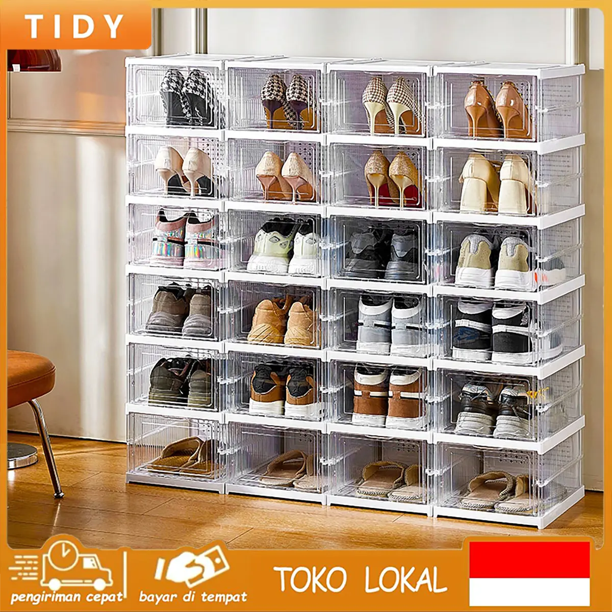 [COD 24h shipping] Tidy Tribe TT Transparan Lipat Rak Sepatu Anti Debu Lemari Multifungsi Serbaguna Rak Susun Kotak Sepatu Portable Kotak sepatu bebas pemasangan Kotak sepatu transparan Kotak sepatu akrilik Kotak sepatu putih