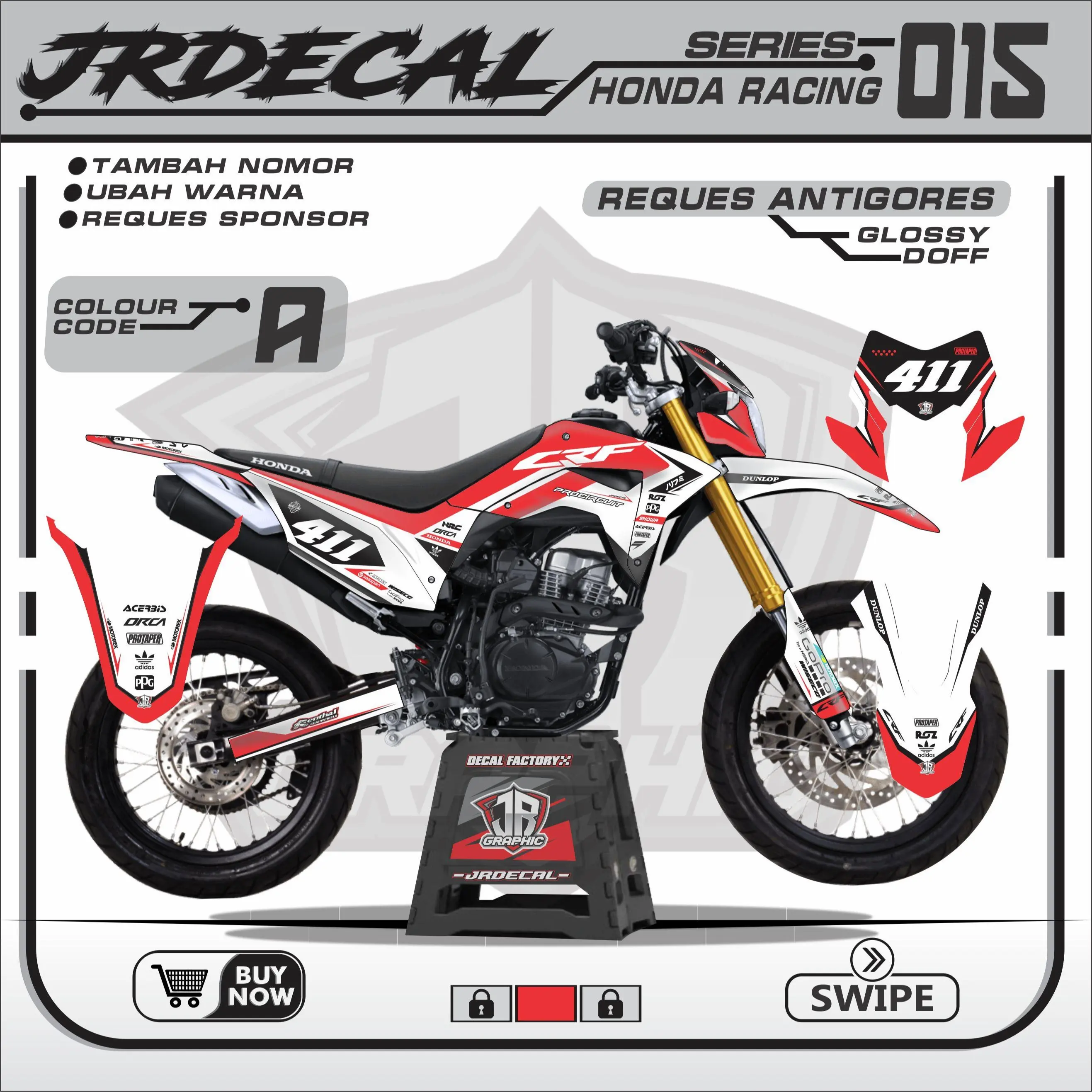 DECAL HONDA CRF 150L PUTIH FULL BODY KEREN MINIMALIS MURAH TERBARU AUTO GANTENG - DEKAL CRF 150L STIKER FULLBODY SUPERMOTO PUTIH HITAM RACING SIMPLE  15r