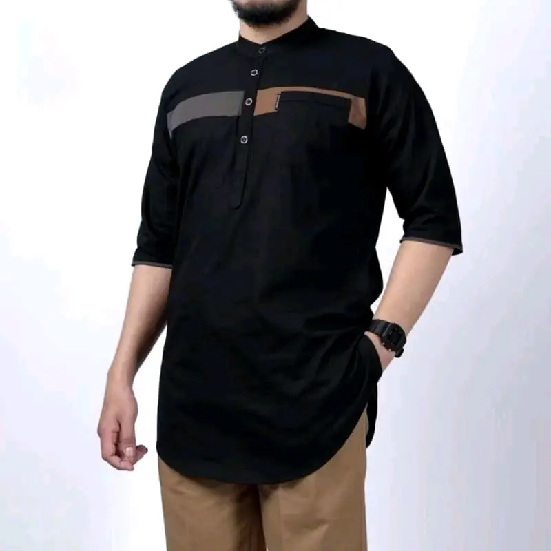 Baju Koko Kurta Dewasa Warna Coklat Mahogany Lengan Pendek 3/4 | Koko Kurta Pria Dewasa Model Terbaru 0