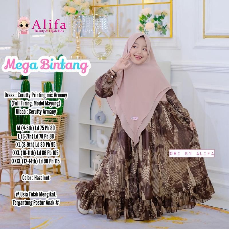 GAMIS ANAK USIA 4-14th MEGA BINTANG KIDS FREE JILBAB ORIGINAL ALIFA Syari 3