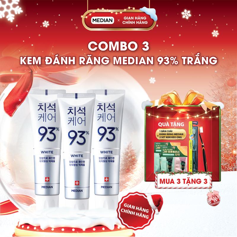 Median Combo 3 Tuýp Kem Đánh Răng MEDIAN DENTAL IQ 93% Tartar White Toothpaste Giúp Răng Trắng Sáng Loại Bỏ Mảng Bám 120G Hàn Quốc