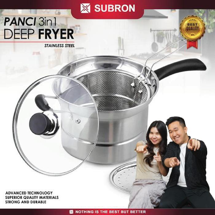 Gambar [EKSKLUSIF CECEKETARKETIR] SUBRON Panci 22cm Deep Fryer Rebus Kukus goreng Steam Saringan Multifungsi 3in1 Stainless tempat goreng sekaligus tirisan Gambar dari SUBRON KITCHENWARE Kab. Bandung Tokopedia