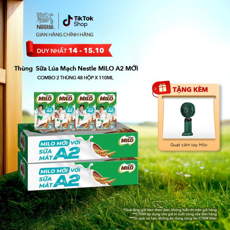 [Mới] Nestlé VN Combo 2 Thùng Sữa Lúa Mạch Nestle MILO Sữa Mát A2 MỚI (12x4x110ml)