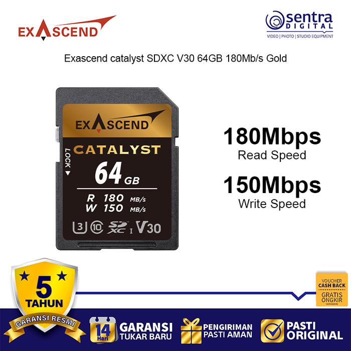 Gambar Exascend Gold Series SDXC 64GB Catalyst UHS-I 180Mbps V30 Memory Card dari Sentra Digital Kota Surabaya Tokopedia