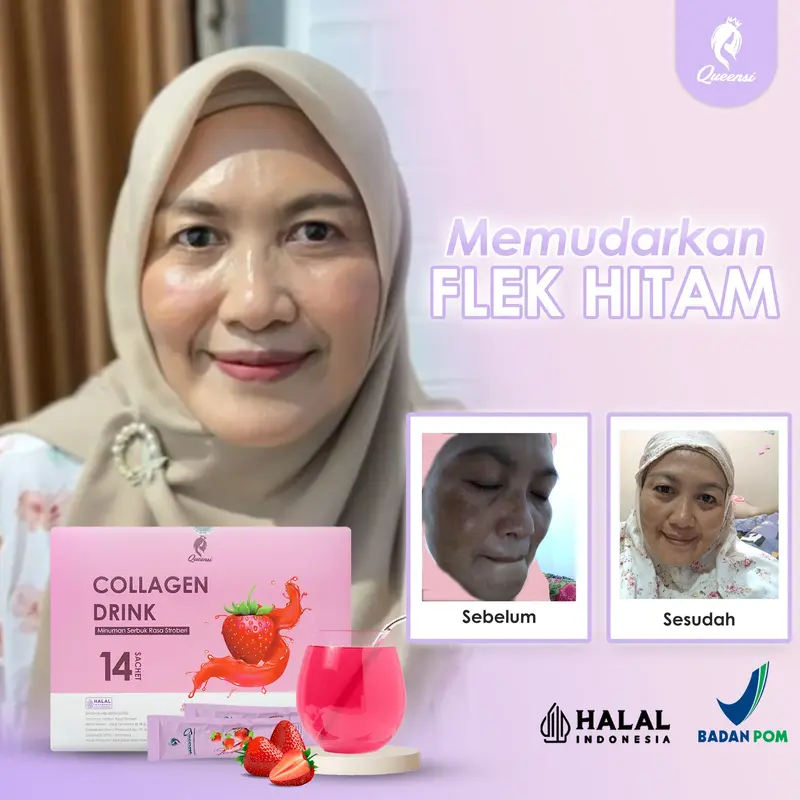 Queensi Collagen Drink - Minuman Kolagen Serbuka Rasa Strawberry dengan Vitamin C dan E Pemutih Badan & Kulit 4