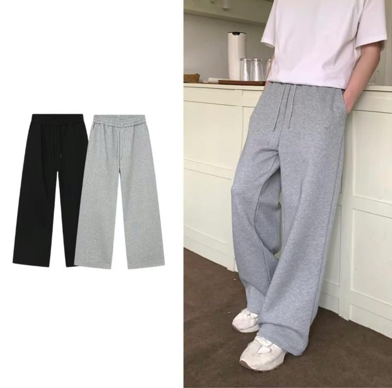 Doman Quần Suông Rộng Nam Nữ Bo Ống Hai Sọc Kẻ Có Dây Rút Chất Nỉ 2DA Track Pants Dày Dặn Đứng Form Co Giãn Tốt Local Brand Đen Xám Sáng