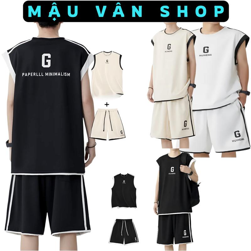 có Bigsize Bộ đồ Cổ Tròn Áo Quần TANKTOP Unisex nam nữ Cotton tổ ong Menswear Top cá tính in chữ bộ Tanktop G