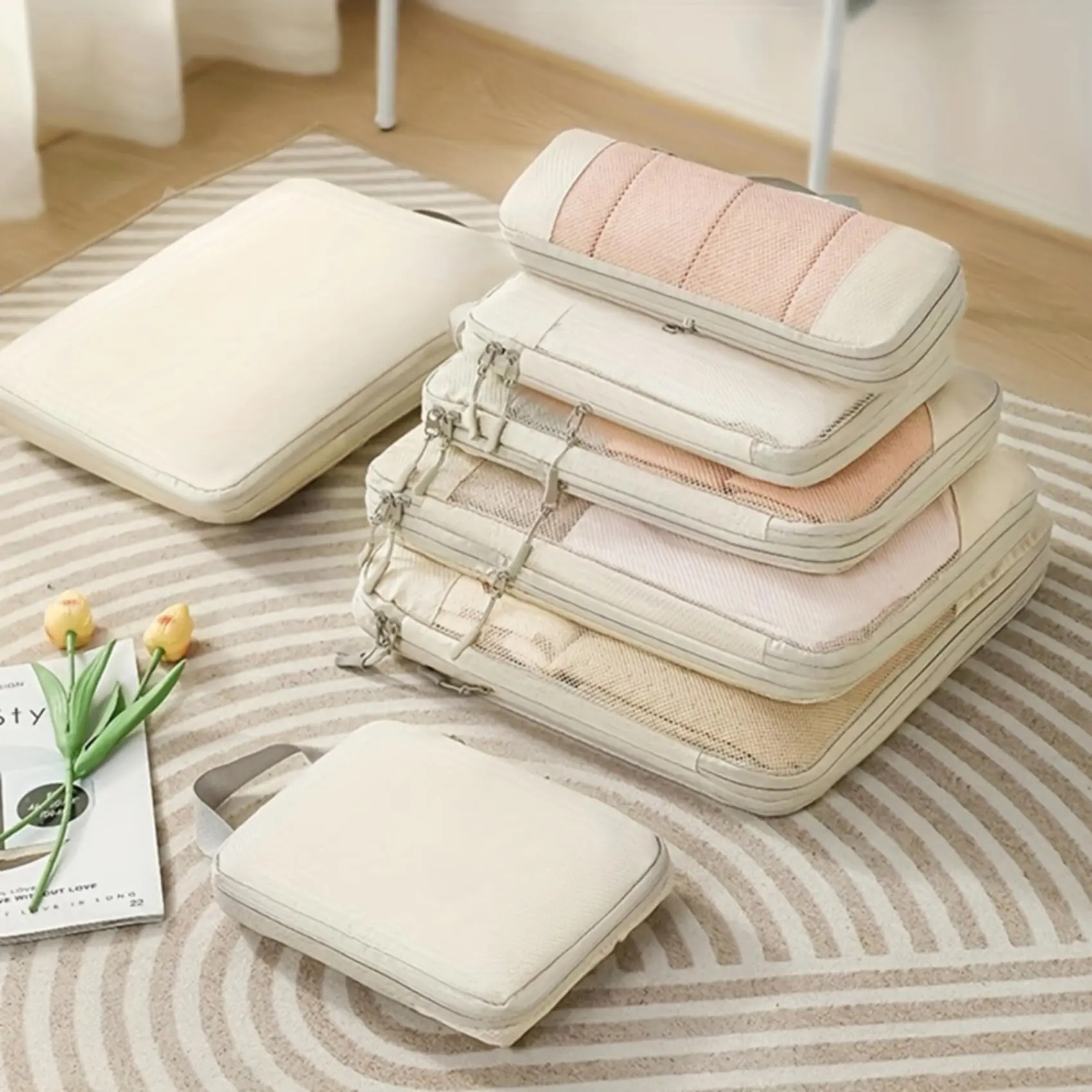 Beg Simpanan Perjalanan Jaringan Mampat Nilon, 5PCS / SET, Beg Simpanan Kosmetik Peralatan Mandi Digital, Pakaian, Kasut dan Bagasi, Beg Perjalanan