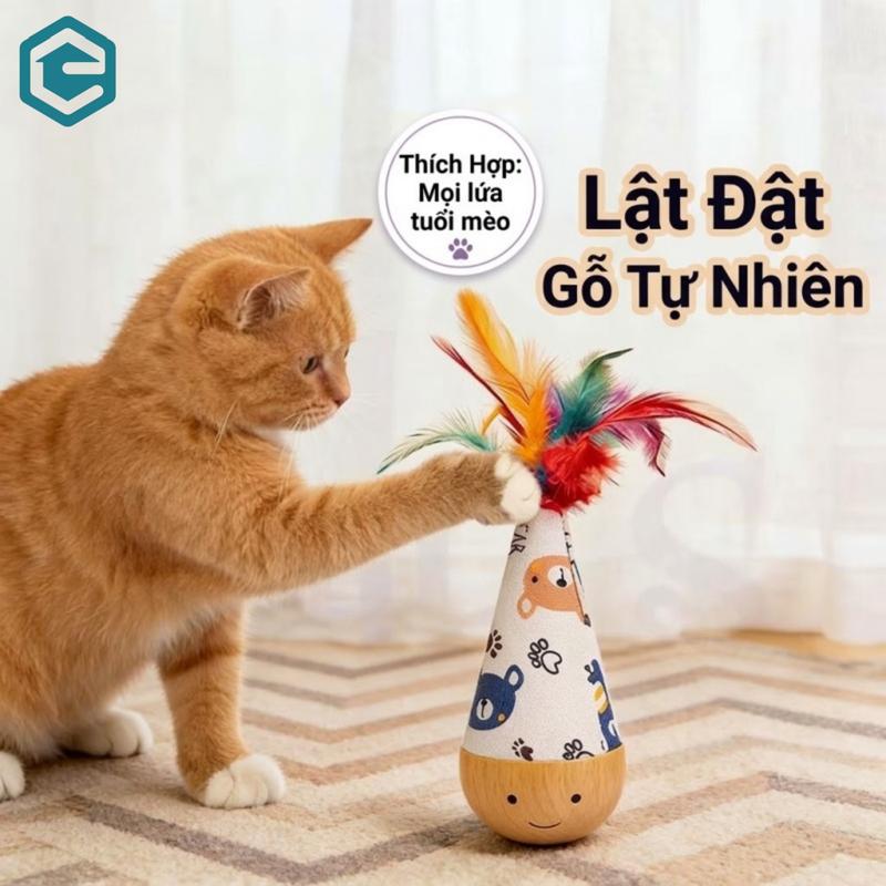 Đồ Chơi Mèo Lật Đật Gỗ Tự Nhiên Giúp Vận Động Tiêu Hao Năng Lượng 3 Mẫu