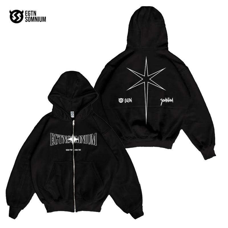 Hoodie Jaket Boxy Zipper Pocket Black Aura EGTN SOMNIUM Star Original / Jaket Boxy Double Zipper Full Tag & Label Pria&Wanita terbaru 4