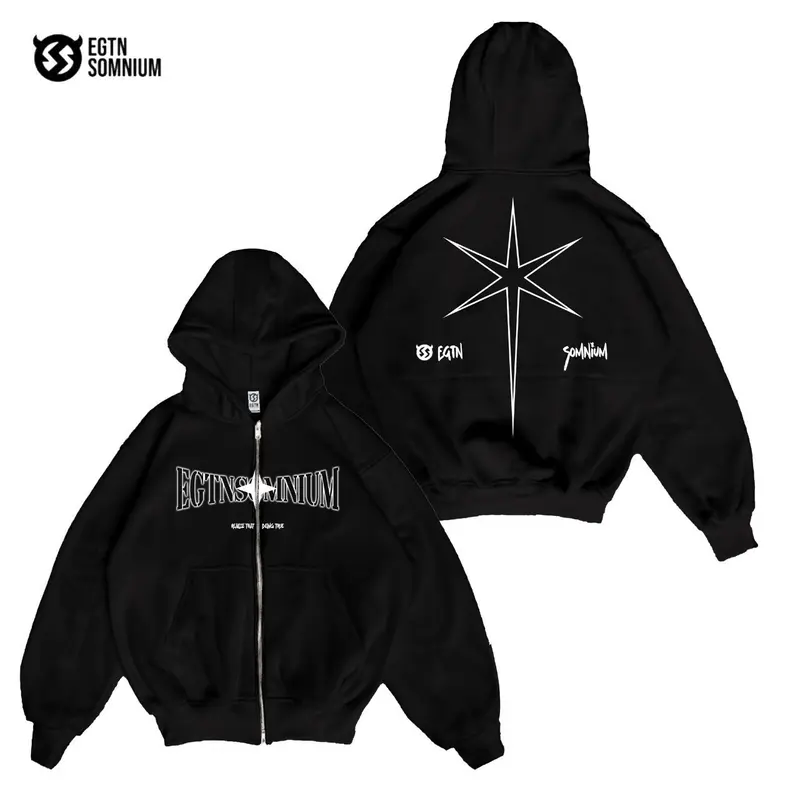 Hoodie Jaket Boxy Zipper Pocket Black Aura EGTN SOMNIUM Star Original / Jaket Boxy Double Zipper Full Tag & Label Pria&Wanita terbaru 4