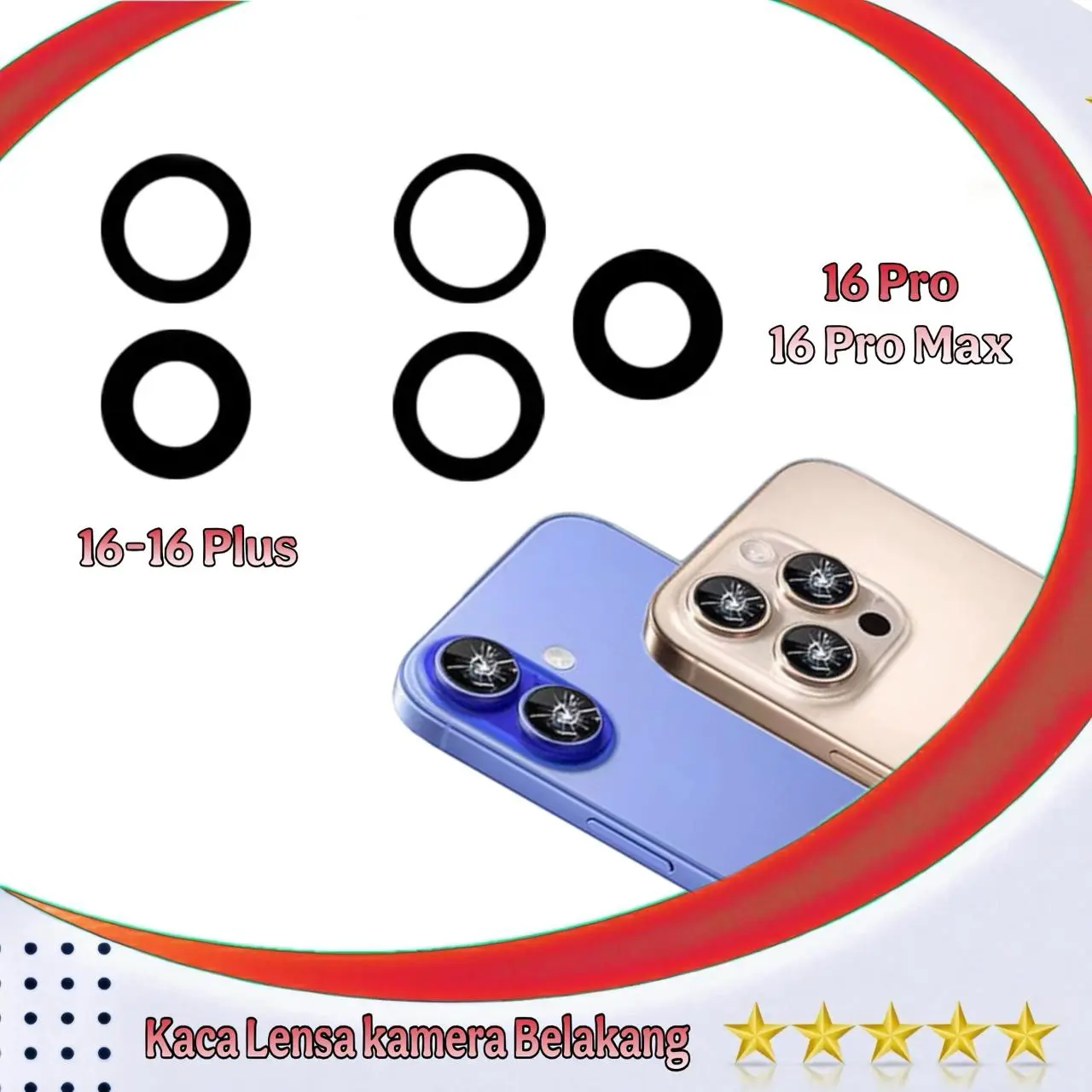 kaca lensa kamera belakang 16 / 16 plus / 16 pro / 16 pro max free lem new