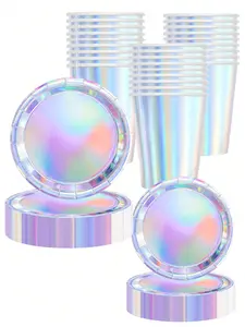 Disco Ball Theme Tableware Set Black Silver Disco Plates Napkins Cups Adults Happy Disco Birthday Party Decor Wedding Supplies - 10pcs 9in plate