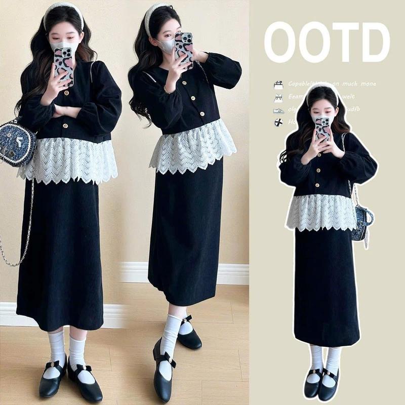 Young Mom | Set Váy Bầu mùa Đông SET226 Gồm Áo Cổ Tim & Chân Váy Bầu Phong Cách Hàn Quốc Trẻ Trung Chất Vải Dày Dặn Ấm Áp Mùa Đông Thoải Mái Thoáng Khí Size S-2XL