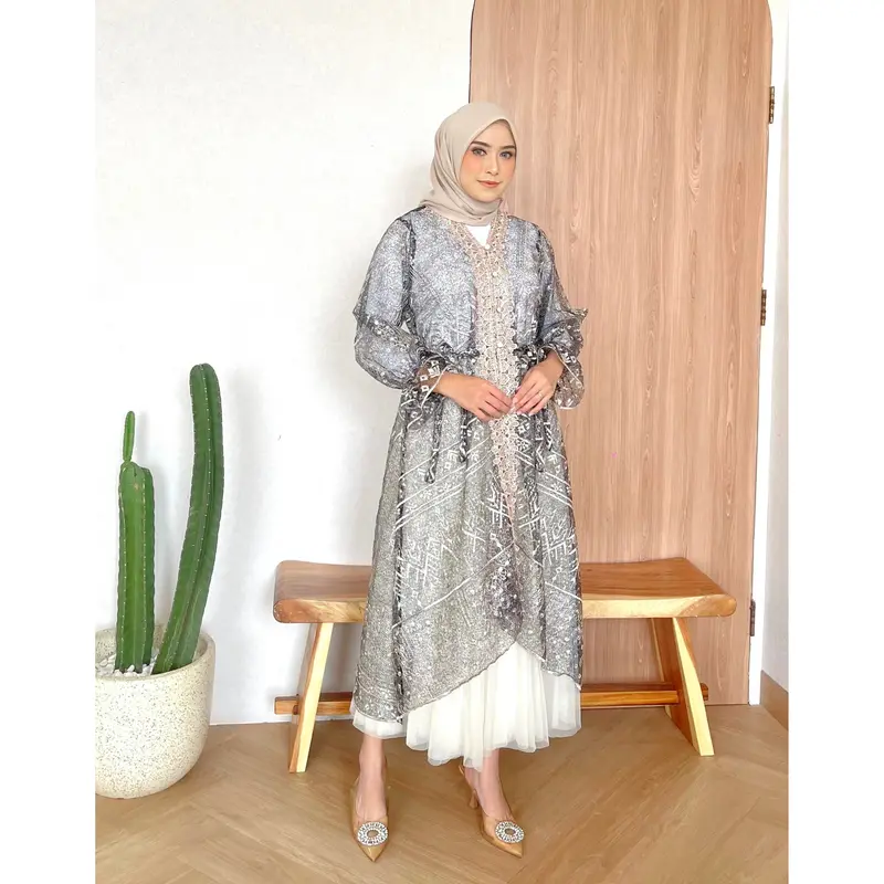 Perfectu Official Alaia Outer Brukat Kondangan Mewah Muslim Panjang Baju Wanita Cardigan Kardigan Kancing Motif Atasan Casual 2