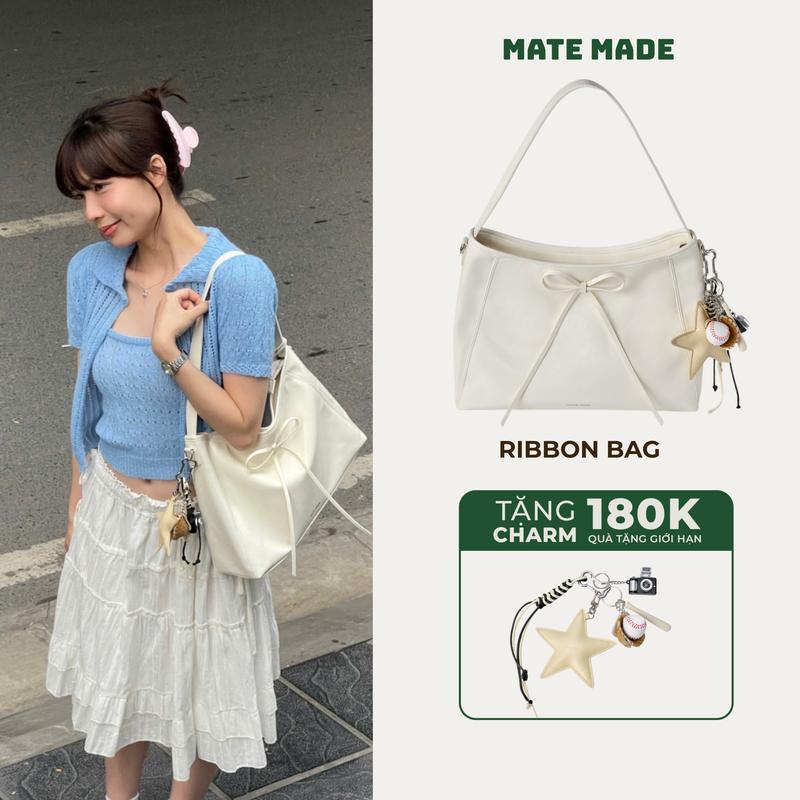 DEAL ĐỘC QUYỀN TIKTOK Túi Xách Nữ Ribbon Bag MATE MADE Đeo Vai Da Mềm Thời Trang - Túi TOTE Quai Đôi Size 37