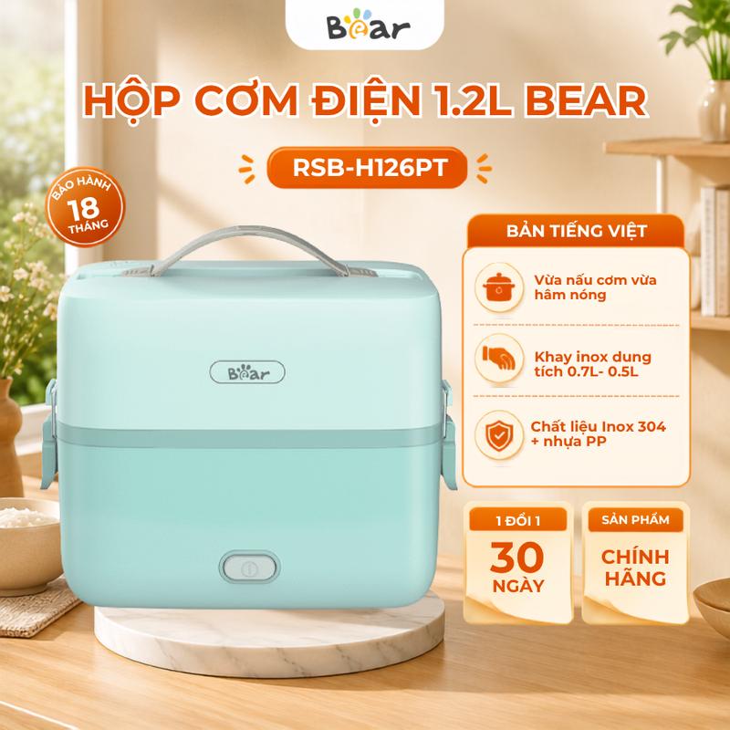 Hộp Cơm Văn Phòng Bear RSB-H126PT , Màu Xanh Mint, Dung Tích 1.2L, 2 Khay…