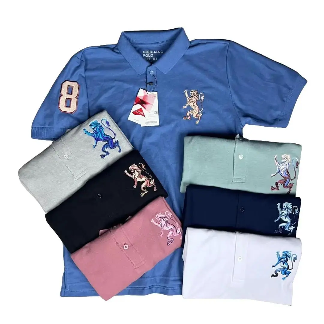 Poloshirt Giordano 3D Lion Mens Kaos Kerah Napoleon 8 /  Baju Polo Giordano Singa Bordir Padat Premium Kaos Kerah Pria Dewasa  Distro Polos / Kaos Singa 8 High Quality Bahan Katun Pique Size M L XL XXL XXXL Tebal Cowok