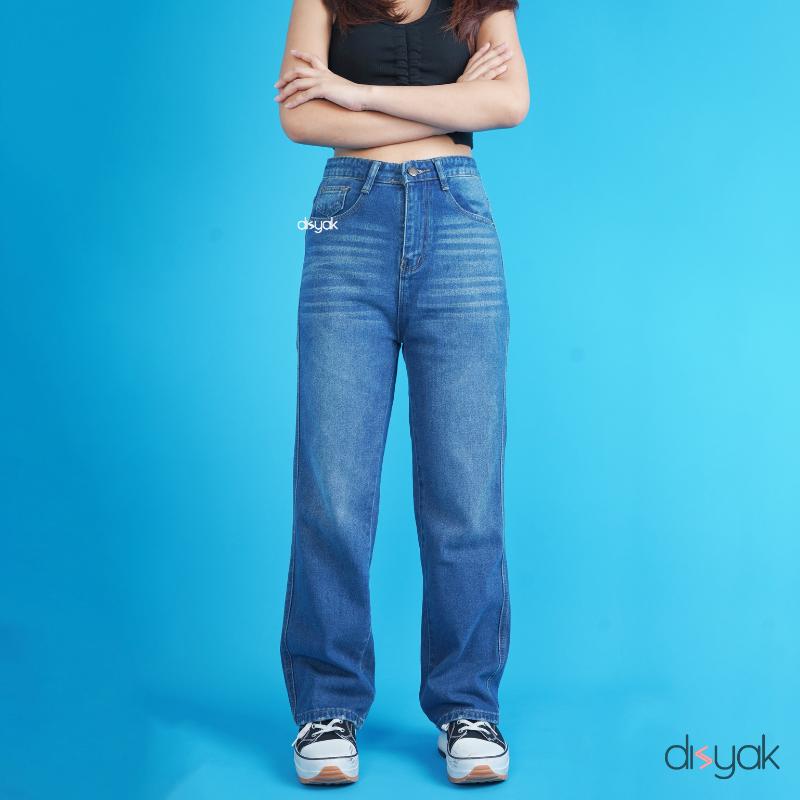 DISYAK - HighWaist Loose Jeans Celana Panjang Boyfriend Standar Vintage Blue 109-209 8