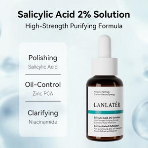 LANLATER Penyelesaian Asid Salisilik 2% Formula Pembersih Kuat dengan Asid Salisilik Zinc PCA & Niacinamide untuk Kulit Bersih dan Efektif nature serum & esen