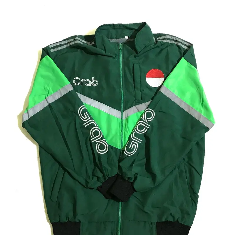 Jaket  bomber Casual driver model terbaru Thailand poliester sporty minimalis krem/khaky Logo Bordir murah 3