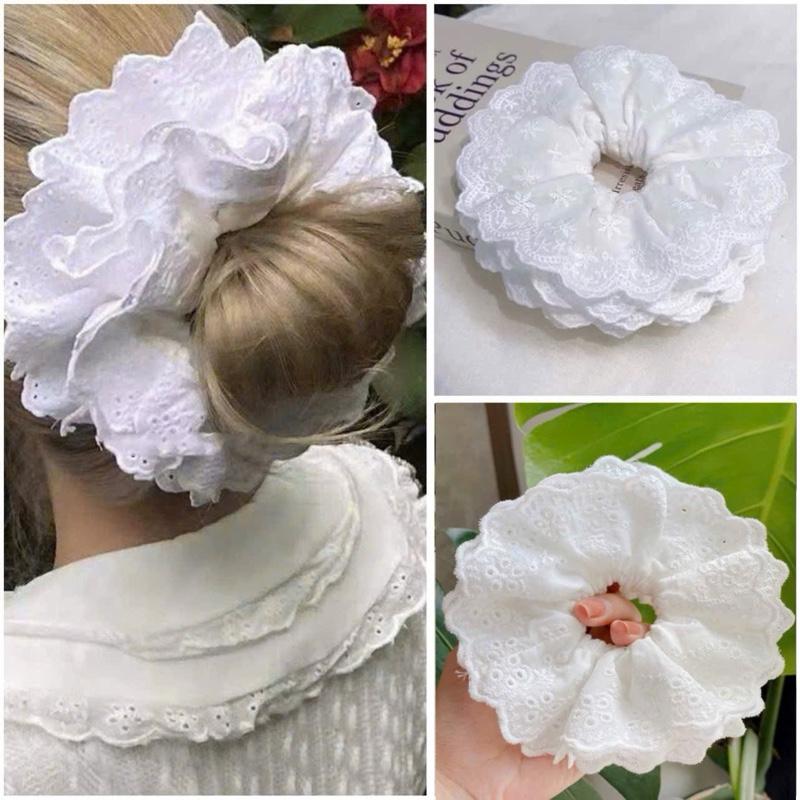 Dây Cột Tóc Ren Thô Siêu Xinh Cho Nữ Scrunchies Búi Tóc