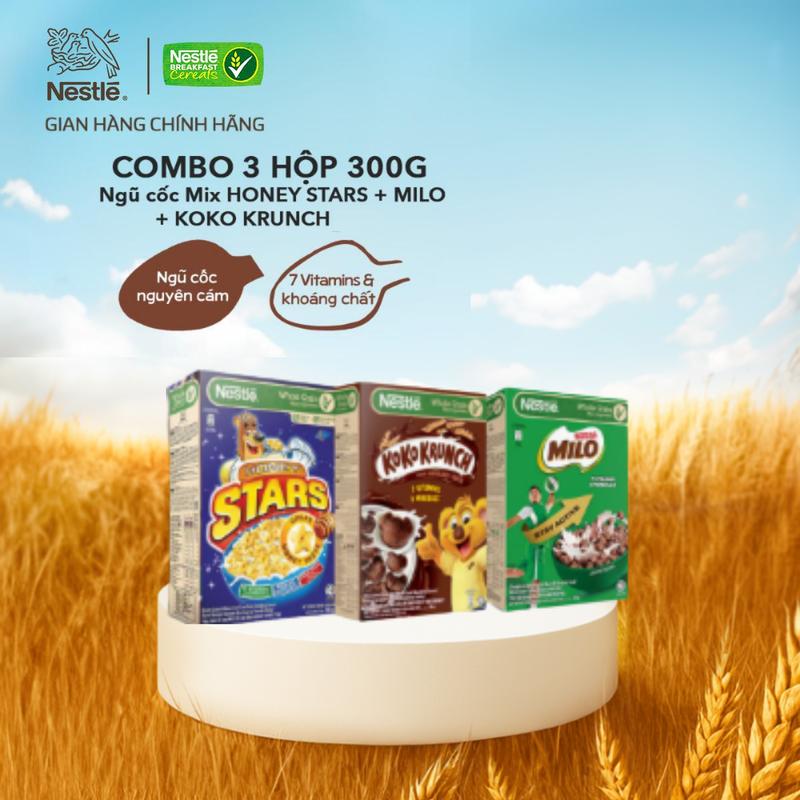  Nestlé VN Combo Ngũ cốc ăn sáng HONEY STARS  Hộp 300g  + Ngũ cốc ăn sáng MILO  Hộp 300g  + Ngũ cốc ăn sáng KOKO KRUNCH  Hộp 300g -ST 
