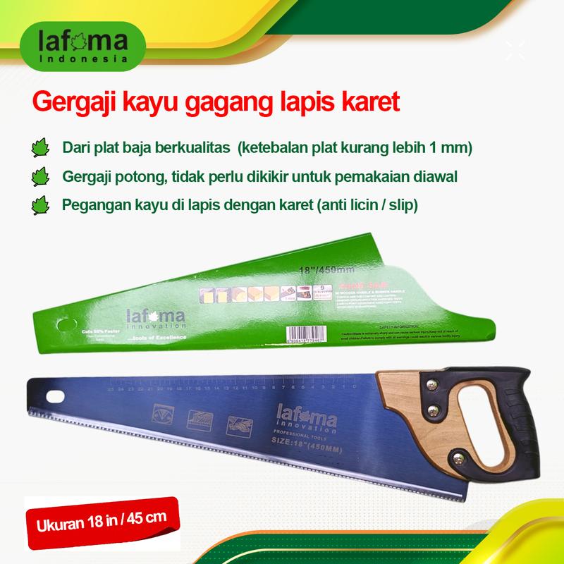 Gergaji kayu gagang kayu lapis karet 18 in / gergaji kayu gagang karet Lafma / Langsung pakai siap pakai 2