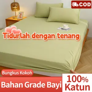 Sarung Kasur Sprei Set 100% Katun Murni Seprei Murah 180x200 Karet Elastis Sarung Bantal Guling Anti Geser Anti Debu Uk.180/160/150/120/90*200 Tinggi 30 Sprei Polos