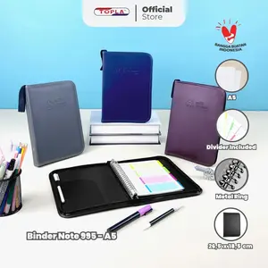 TOPLA Binder Kulit Resleting A5 Buku Binder Zipper Binder Kulit Ukuran A5 995 Binder Campus Alat Besi  Hitam Biru Stationery