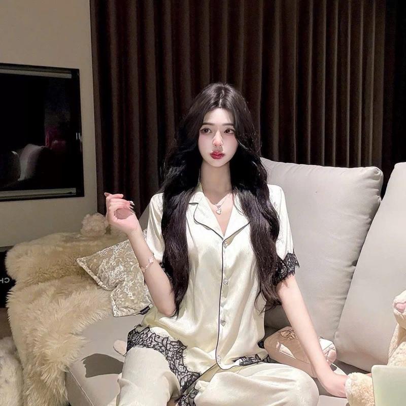 Đồ Bộ Ngủ Nữ Chất Lụa Latin Mềm Mịn Phối Ren Free size 40 - 60kg