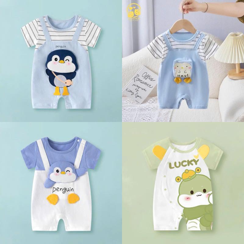 Bodysuit cho bé hình thú ngộ nghĩnh, Body cộc tay bé trai bé gái chất thun mềm mịn, Đồ sơ sinh bé trai bé gái 0-12M