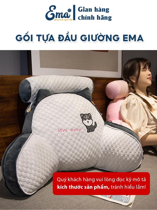 Ema Gối Tựa Đầu Giường Hình Thú Dễ Thương Ema, Chất Liệu Bông PP Cao Cấp Vỏ Nhung Siêu Mềm, Đa Năng Cho Sofa Giường
