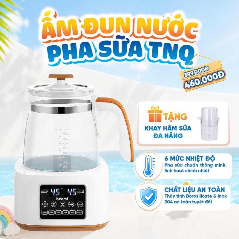 Ấm đun nước pha sữa Beemi APS-001 1300ml bản tiếng Việt – Đun sôi khử clo, giữ nhiệt 24h cho bé – Tặng cốc hâm sữa