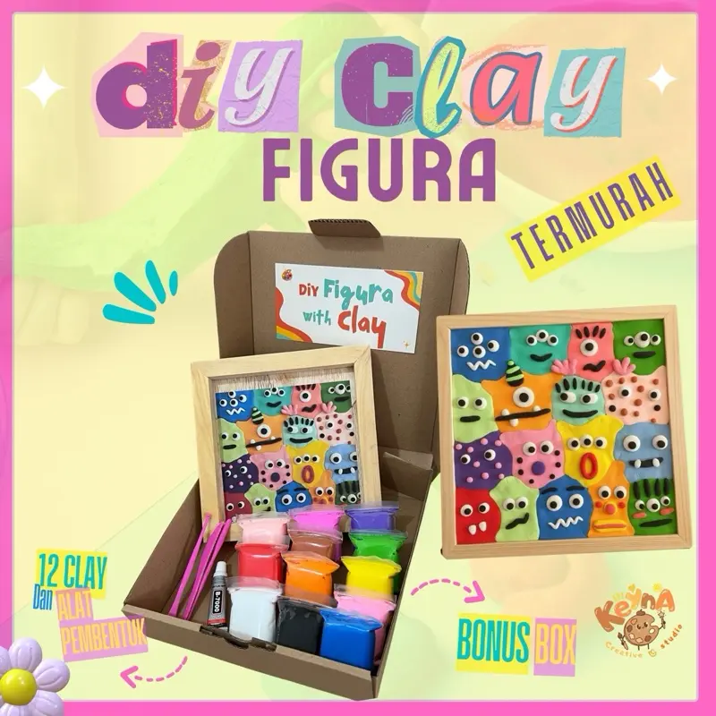 PAKET FIGURA DIY CLAY | Seni Doodle Clay Figura | 12 Warna Clay