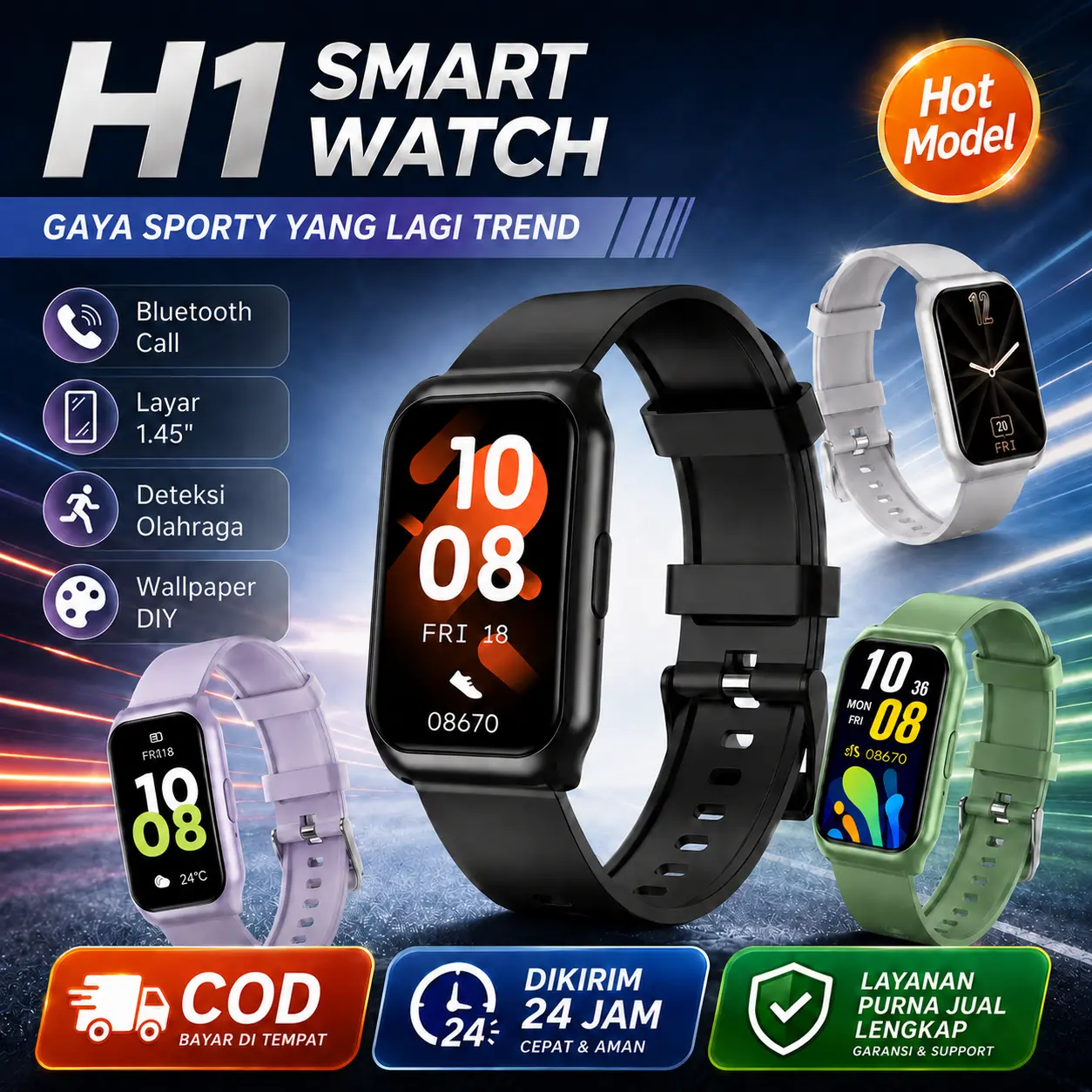 [COD]Mini Smart Watch | Bluetooth Call | DIY Wallpaper | More than 20 sports modes | Jam Running Pria Pace | SmartWatch 2025 New | Kompatibel dengan Android & iOS