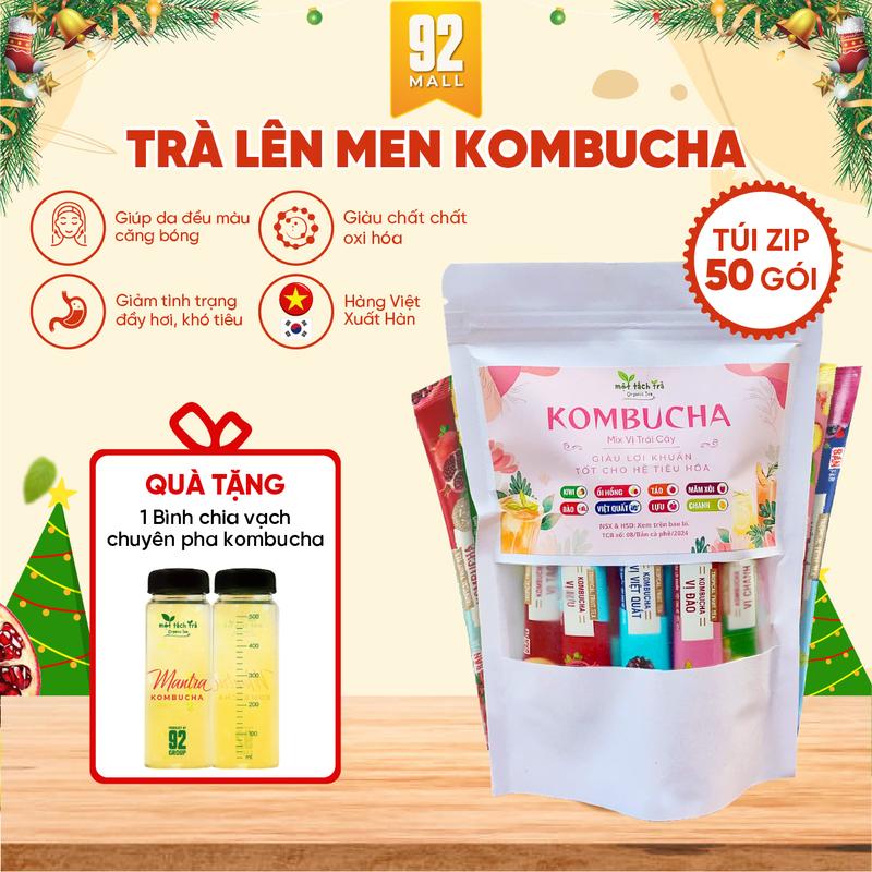  50 Gói Trà Kombucha Mix 8 Vị Trái Cây Không Đường Hỗ Trợ Làm Đẹp Da Giảm Căng Thẳng Tiêu Hóa Tốt 