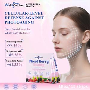 Wellcatcher-Mixed Berry Beauty Whitening Oral Solution - FDA HALAL Vegan Formula for Skin Tone Brightening Anti-Aging Collagen & Vitamin Supplementation - 1 Box/15 Strips