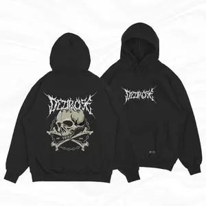 Dezirose Sweater Hoodie Jumper Metal Skull Pria Wanita Distro Hitam Keren Fleece Tebal Premium 280gsm Size M-XXL Unisex